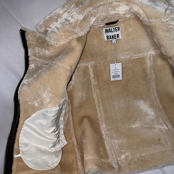 Walter Baker Dark Brown Leather Jacket with Cream Shearling - Picture 10 of 15